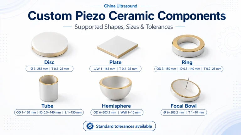 Custom piezo ceramic components with supported shapes, sizes, and tolerances