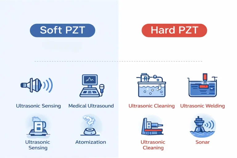 Soft vs hard piezoelectric materials for ultrasonic applications