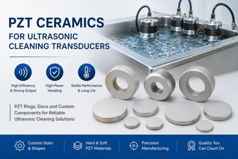 PZT ceramic rings and discs for ultrasonic cleaning transducers and industrial ultrasonic cleaning systems.