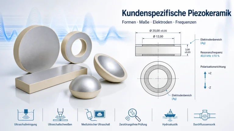 Technische Darstellung kundenspezifischer Piezokeramikteile wie Scheiben, Ringe, Platten und Rohre