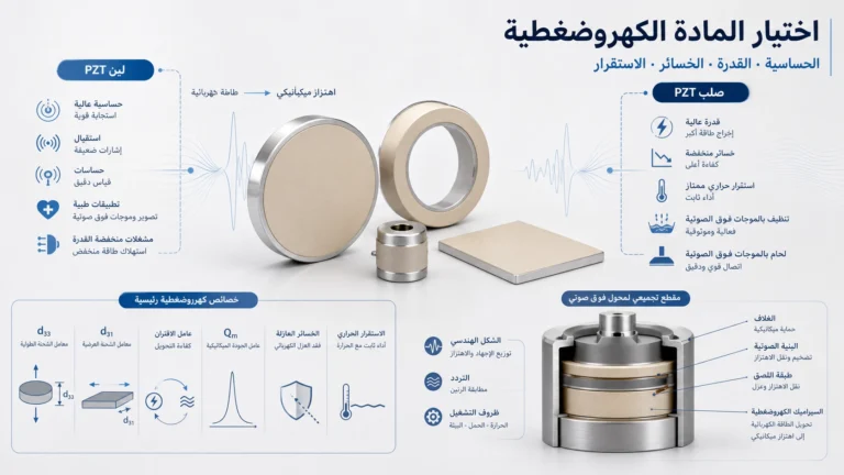 مقارنة تقنية بين مواد PZT اللينة والصلبة لتطبيقات الحساسات والموجات فوق الصوتية عالية القدرة