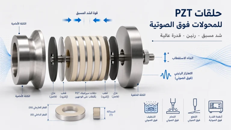 حلقات سيراميك PZT مكدسة في محول فوق صوتي مثبت بمسمار