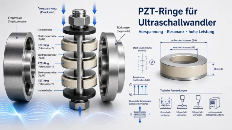 PZT-Keramikringe in einem bolzengeklemmt aufgebauten Ultraschallwandler