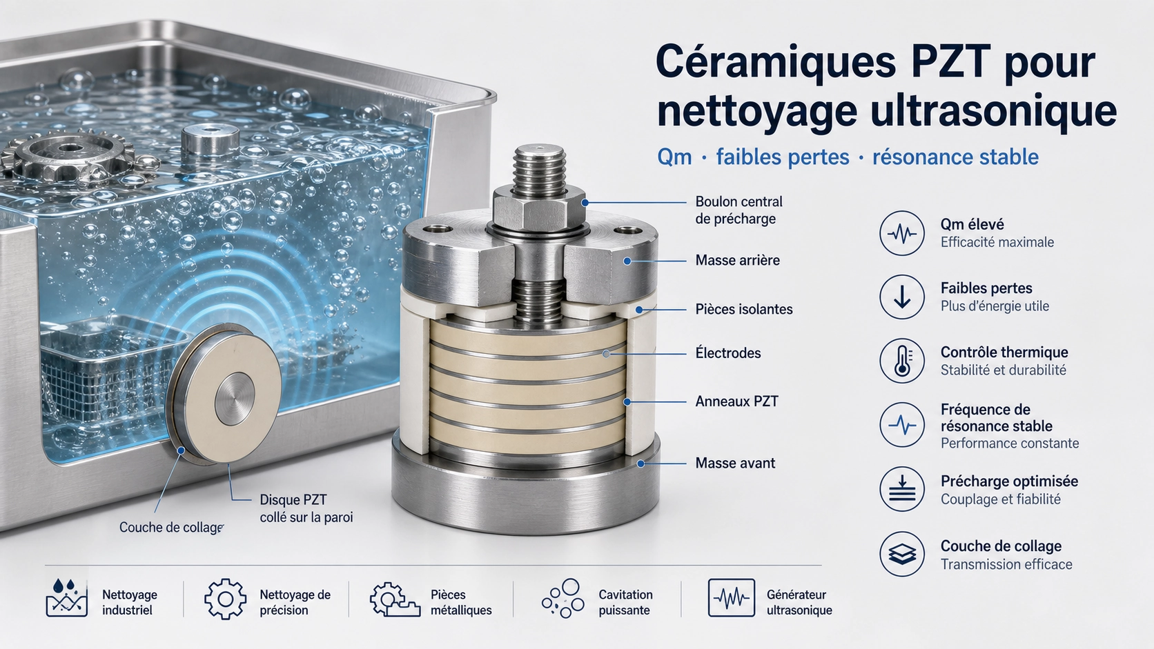 Anneaux et disques PZT pour transducteurs de nettoyage ultrasonique haute puissance