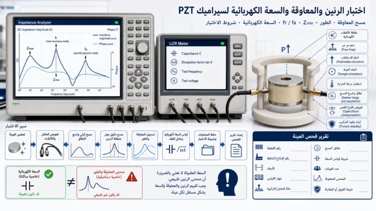 قياس تردد الرنين والممانعة والسعة في سيراميك PZT
