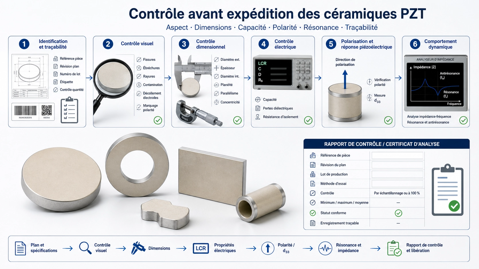 Contrôle des paramètres des céramiques PZT avant expédition